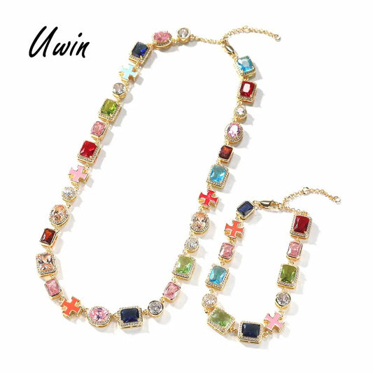 18K Gold Plated Zircon Cross Chain Bracelet