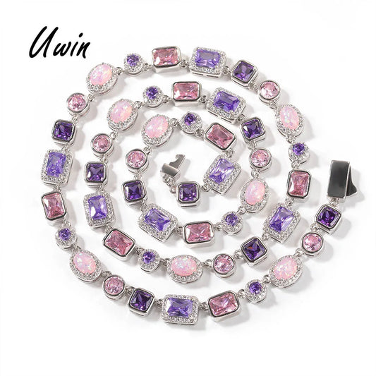 Hip Hop 8mm Purple Gemstone Link Chain Necklace