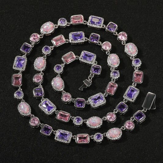 Hip Hop 8mm Purple Gemstone Link Chain Necklace