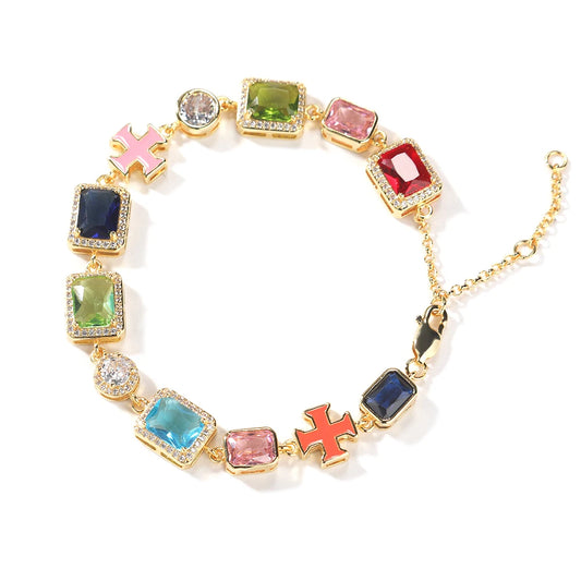 18K Gold Plated Zircon Cross Chain Bracelet