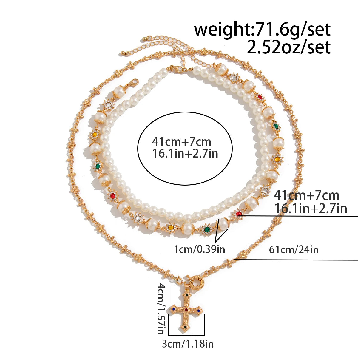 3Pcs/Set Creative Rhinestone Imitation Pearl Chain Necklace